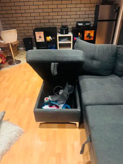 Modern Dark‑Gray Sectional with Pull‑Out Bed + Storage, View more