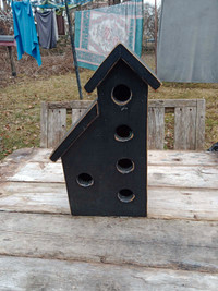 Black Wooden Bird House, 16"H x 8"W x 8"D
