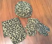 Leopard Print Hat Scarf Gloves Set