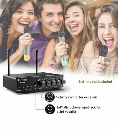 Fifine Wireless Microphone System for Karaoke, Dual UHF Cordless, View more