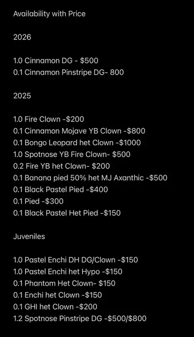 Ball Python Availability list- Jaspar Exotics, View more