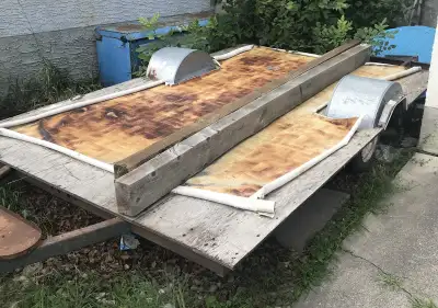 Deck frame from a tent trailer. Excellent start for good size utility trailer. 6 1/2 ft x 11 ft Tire...