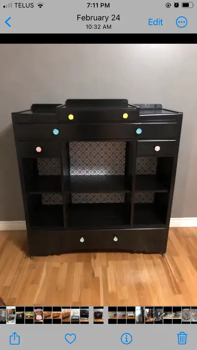 Black storage cabinet. 46”w x 17”d x 50”tall. $250
