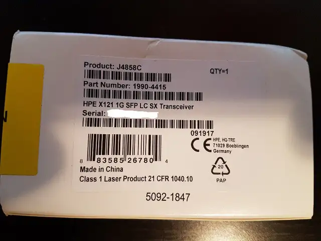 HP Mini-GBIC Transceiver Module - 1 x 1000Base-SX - J4858C HPE in Networking in Markham / York Region - Image 3