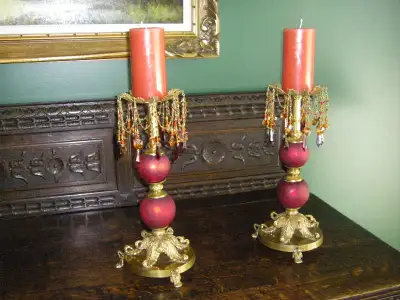 Two Vintage Brass Candle Holders, View more