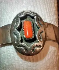 Sterling Silver Cuff/Bracelet with Coral Stone