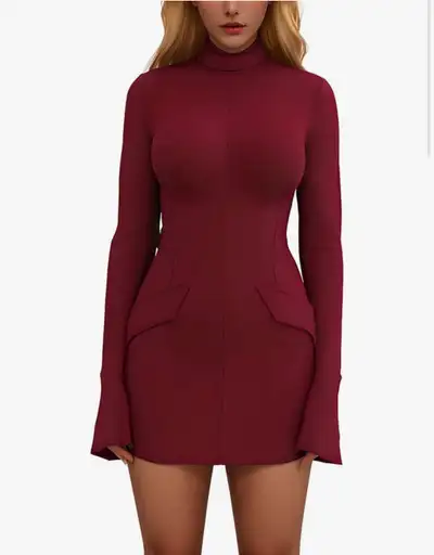 Burgundy Long Sleeve Mini Dress, View more
