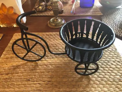 Vintage Black Metal Tricycle Bicycle Plant Holder/Trinket Dish 12”l x 7”h x 6”diameter holder Follow...