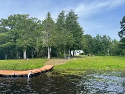 Private campsite for rent right on water with dock, View more