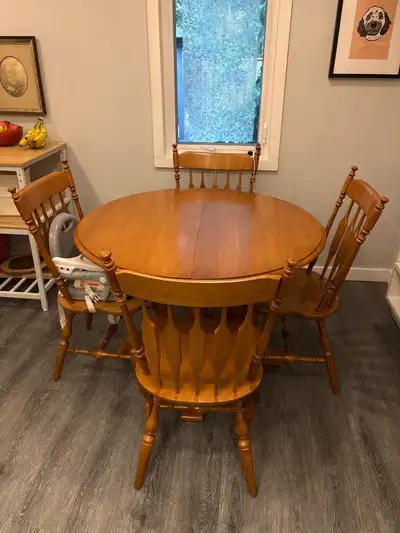 Solid Wood Pedestal Dining Table and Four Chairs, View more