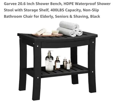 New Garvee HDPE Shower Bench with Storage Shelf 20.6” Black, View more
