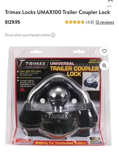 Trimax Universe Trailer Lock model Umax100D for all size ball and hitch brand new used once in origi...