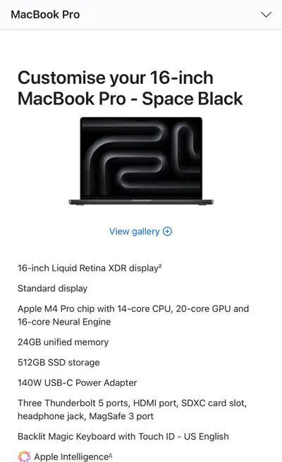 Apple MacBook Pro 16.2" (2024) - Black (Apple M4 Pro / 24G, View more