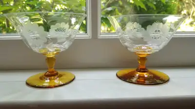 2 W. Hughes Amber Cornflower glasses, View more