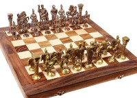 Decor Brass Chess Set with Wooden Chess Board size 35 x 35 cms