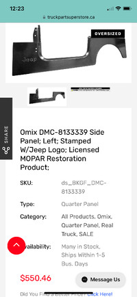 Omix-Ada DMC-8133339 Left Side Panel with Jeep Logo