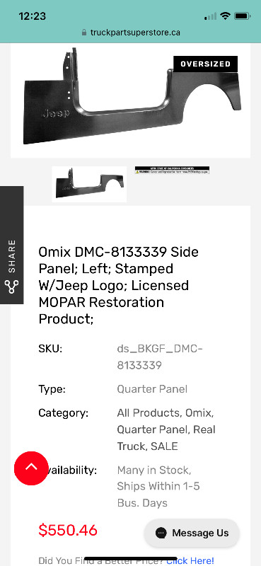 Omix-Ada DMC-8133339 Left Side Panel with Jeep Logo in Auto Body Parts in London
