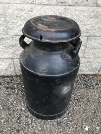 4 VINTAGE MILK CANS - 3 have TOPS and are STANDARD SIZE 24" TALL