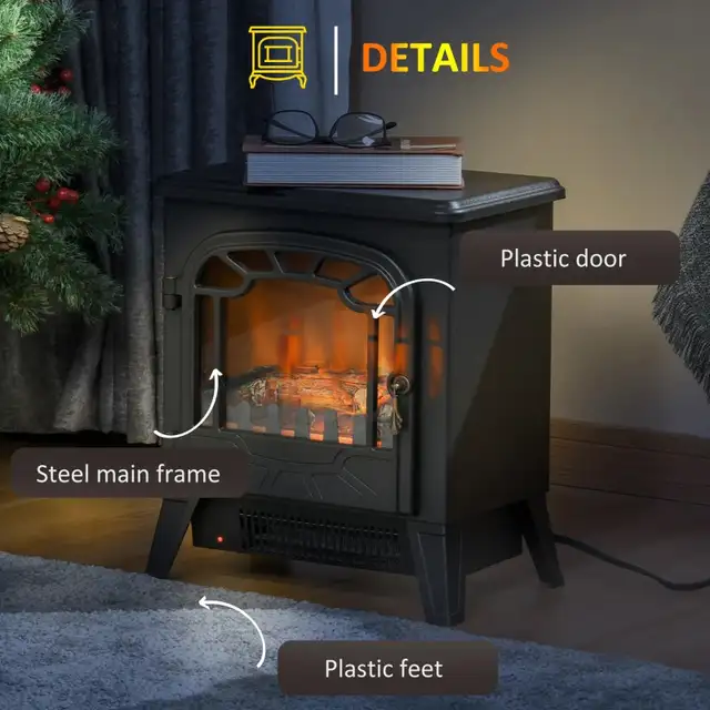 Black 14" Freestanding Electric Fireplace Stove Heater in Heaters, Humidifiers & Dehumidifiers in Markham / York Region - Image 7