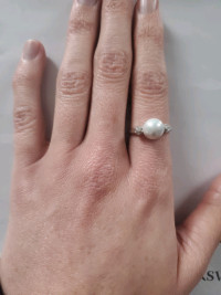 Pearl and CTTW Diamond Ring