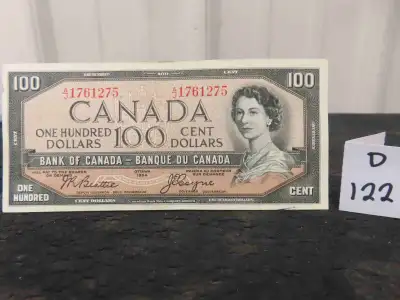 Canadian 1954 100 Dollar Bill "Devils Face" Crisp, View more