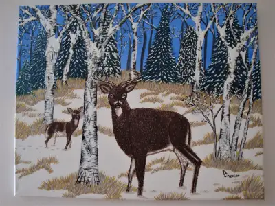 Original Acrylic painting,  Deer in Winter's first Snow, View more