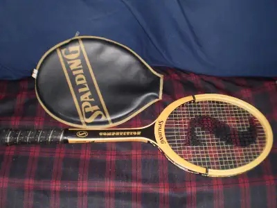 Wood Racquets ----------- Spalding Competition, 27" Made in Belgium - Wood, Fibre, Leather beautiful...