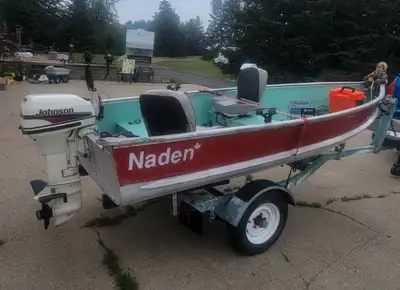 Naden Boat Top quality aluminum 12ft x 61inch wide 15hp Johnson/tank Swivel bucket seats Paddles + a...