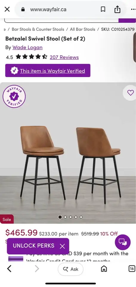 Brand New Wayfair Betzalel Swivel Stool (Set of 2) in Chairs & Recliners in City of Toronto - Image 3