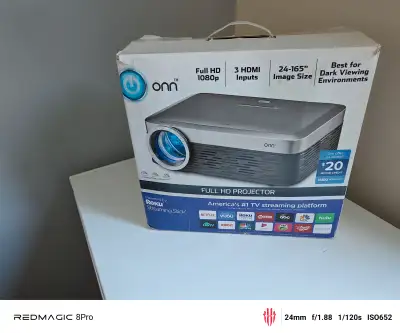 PROJECTEUR ONN FULL HD 1080p, 3 x HDMI, 2 x USB, ROKU STICK, NEW, View more