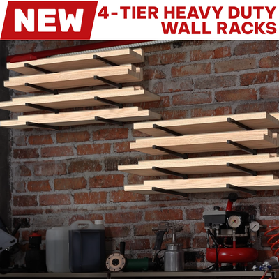 Heavy Duty Metal Shelf with 4-Levels Lumber Metal Racks for Indoor and Outdoor Use 2 sets of wall-mo...