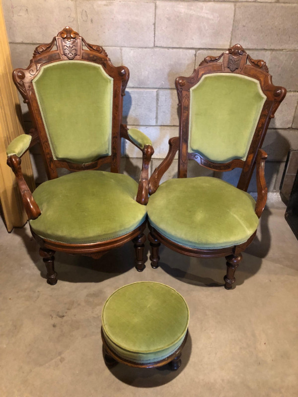 Antique set of Chairs and Foot stool in Chairs & Recliners in Kingston