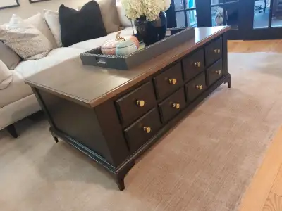 Coffee Table - Apothecary style size is 4'w x 30" w x 20" tall with 8 drawers that actually work. Bl...