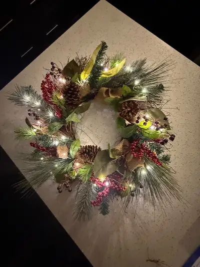 26inch Holiday Wreath with LED lights Beautiful Wreath for your front door entrance Perfect decor fo...