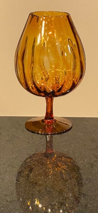 Vintage Hand Blown Empoli Optic Amber Glass Fish Bowl Vase
