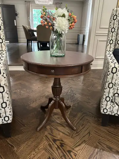 Solid Wood Round End Table with Drawer, View more