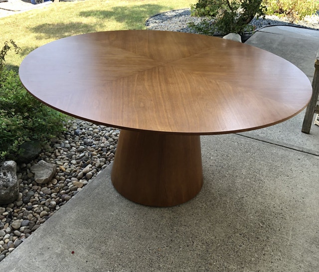 MCM Vintage Round Top Walnut Dining Table with Cone Shaped Base