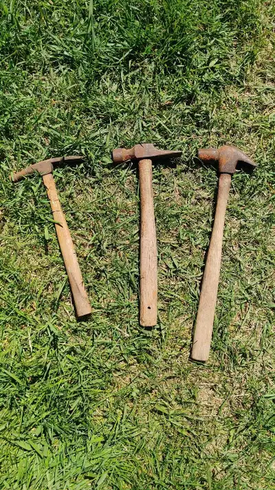 Antique lot Of 3 Old Hammers, Wood/Metal, Date Unknown, Brand Unknown (possibly hand made). Please e...