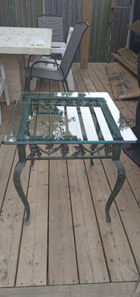 Cast Iron Bevelled Edge Glass Top Side/End Table
