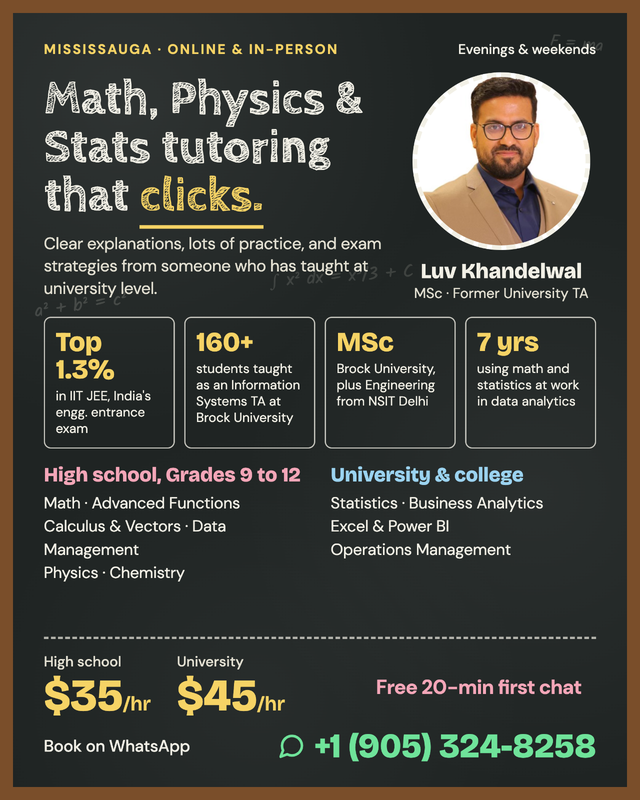 Math, Physics & Stats Tutor | Gr 9-12 & University
