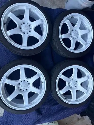 Up for sale: Super Speed RF06RR 18” (18X8 1/2) White Rims/ Falken Ziex 225/40 R18 Tires (SET). 5X114...