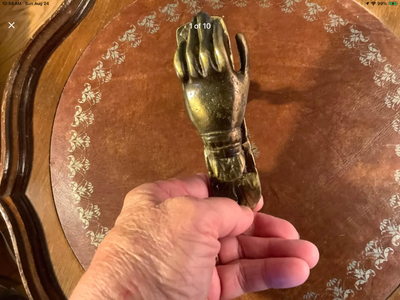 Vintage Signed Brass Hand Door Knocker, View more