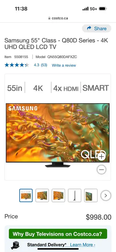 Brand New Samsung 55" Class - Q80D Series - 4K UHD QLED LCD TV Open Box Price is Firm Located in Man...