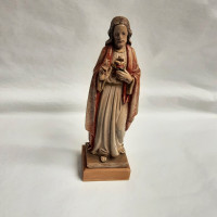 Vintage Sacred Heart Jesus Statue, Toriart Italy Olive wood base