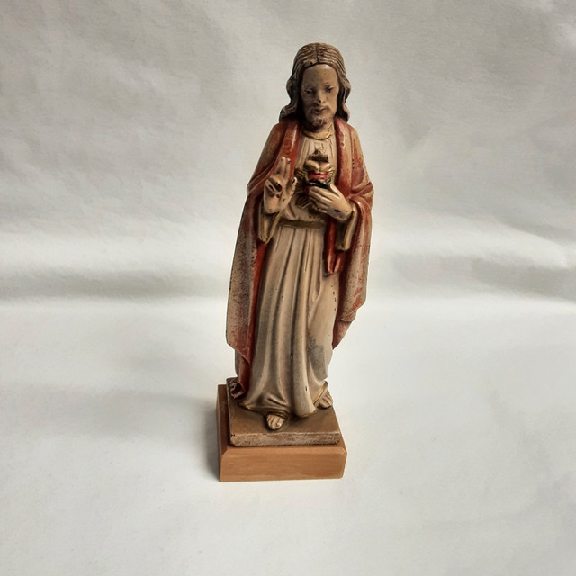 Vintage Sacred Heart Jesus Statue, Toriart Italy Olive wood base in Arts & Collectibles in Calgary