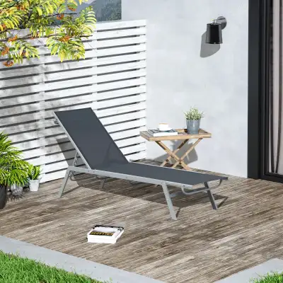 Sun Lounger, Outdoor Chaise Lounge with 5-Position Backrest for , View more