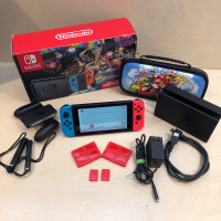 Nintendo Switch Console w Neon Red/Blue Joy-Con +Mario Kart Case