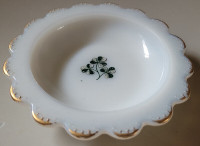 Vintage Rare Milk Glass Small Trinket Dish with Green Shamrock