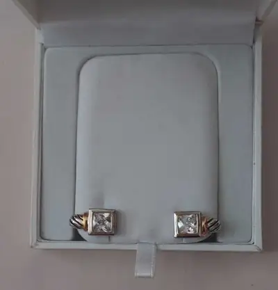 Silver  with  Gold  color coating  Earrings  and  White  Stones, View more