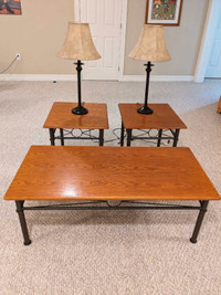 Coffee table, end tables and lamps